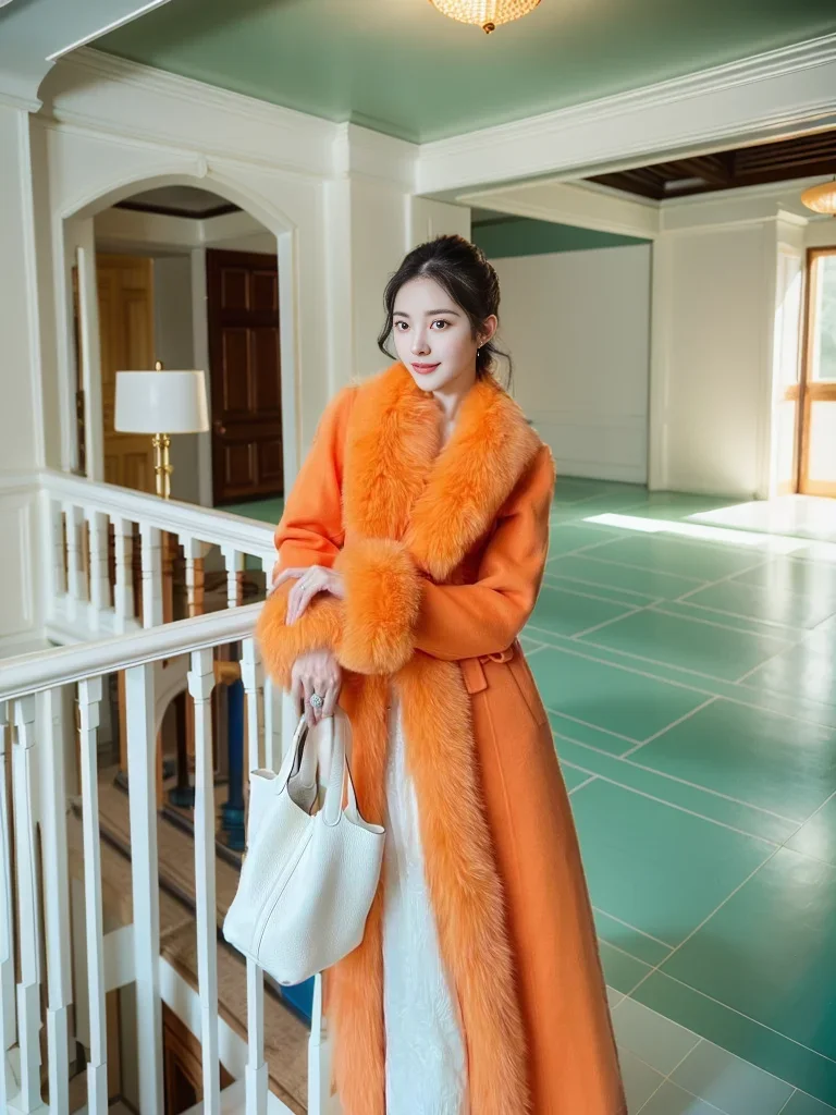 High-End Elegant Slim-Fit Luxury Imitation Long Woolen Coat Women 2023 Autumn Winter Fox Fur Collar Fashion Jacket Female