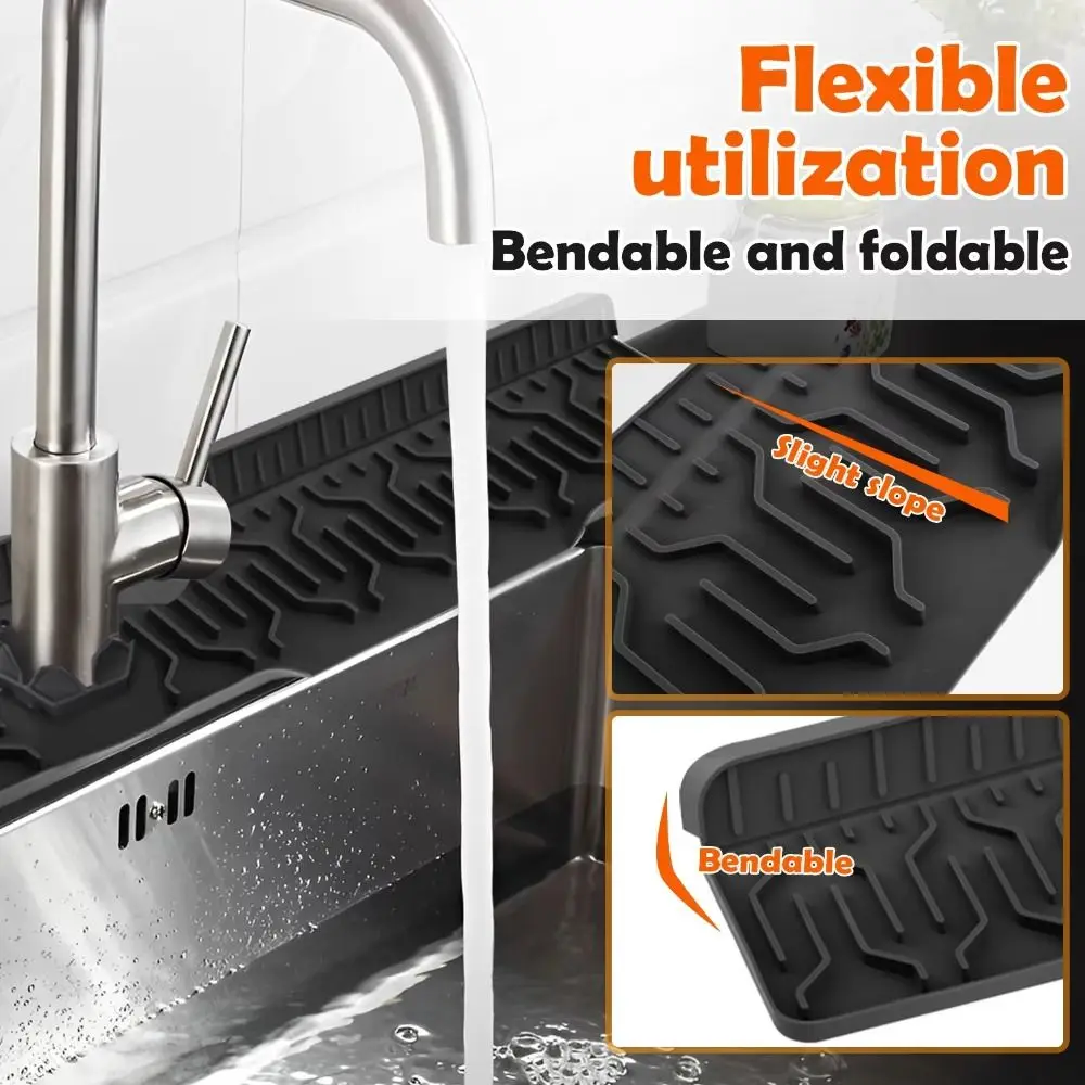 

Silicone Kitchen Faucet Splash Guards Quick Dry Foldable Sink Splashing Guard Large Size Multiple Drain Drain Tray Mat Kitchen