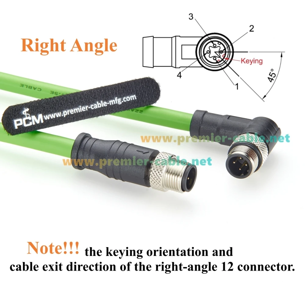 IP67 Rechtwinkliges M12 D-Codiertes 4-Pin-Stecker-zu-Stecker Industrielles Ethernet-Kabel 100Mbps CAT5e Schleppkettenkabel IP67 für PROFINET, PLC – Detail 2