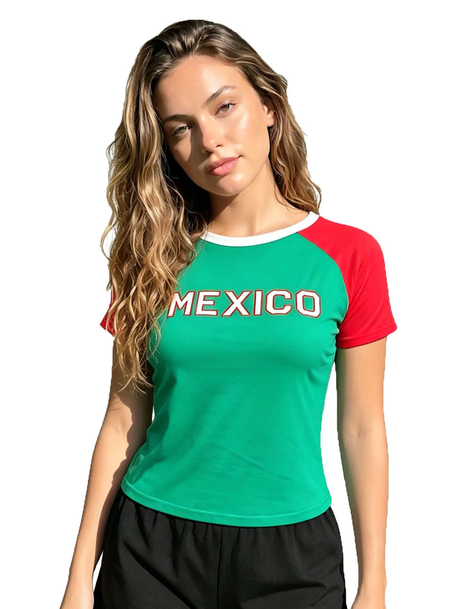 Women Baby T-Shirts Letter Embroidery Patchwork Crew Neck Short Sleeve Brazil Shirt Summer Fashion  Fit Going Out Tops