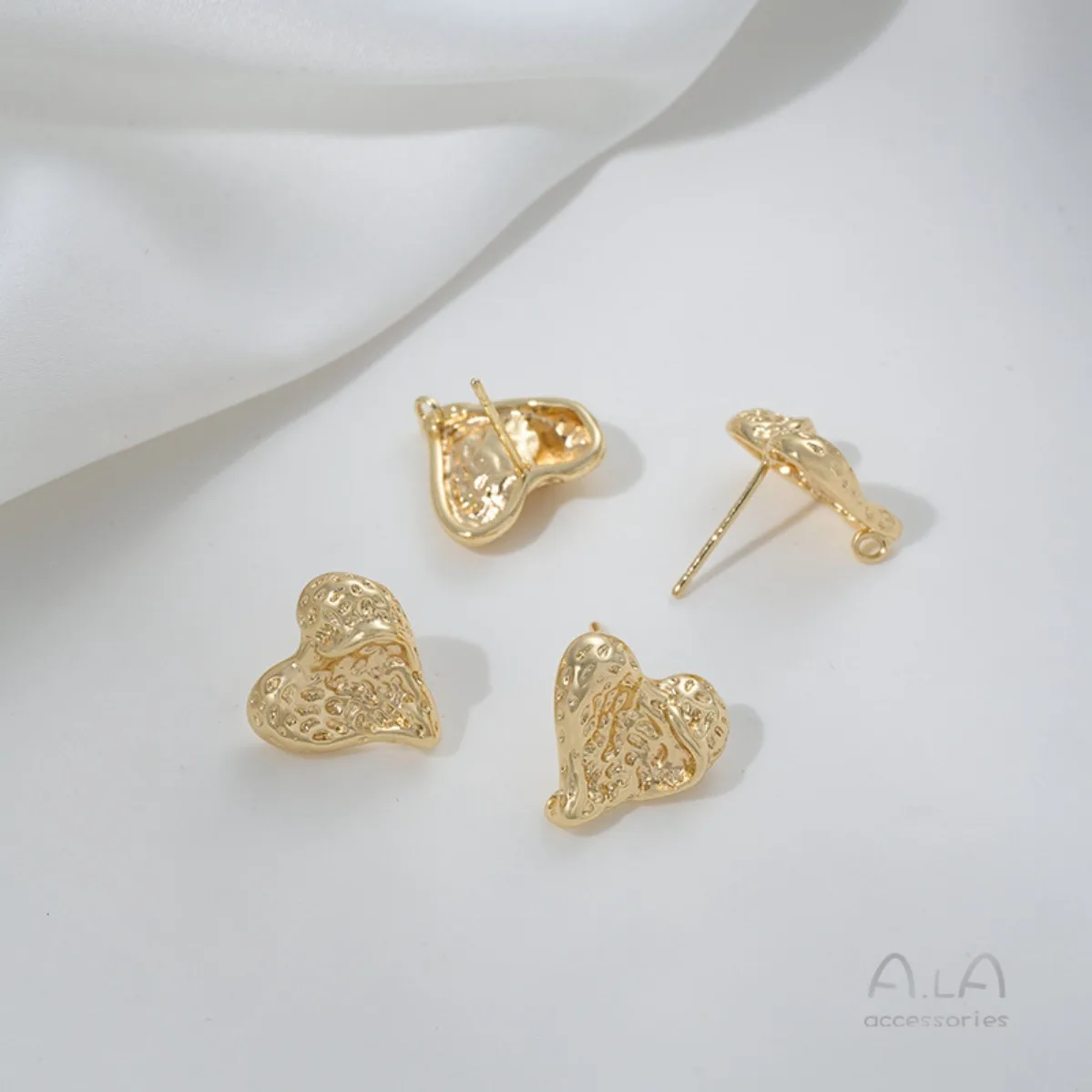 Brass Gold Plated Irregular Lava Hollow Heart Stud With Loop DIY Handmade Earring Jewelry Findings