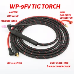 4M/13 piedi WP9FV 100A torcia per saldatura TIG flessibile Gas-elettrico integrato filo di rame morbido 8 mm² GAS connettore rapido Euro DK10-25