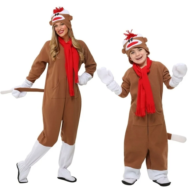 

It's funny hot Halloween party in adult dress children cosplay dress animals hip-hop mouth monkey suit