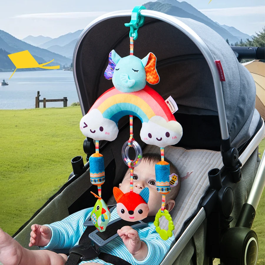عربة أطفال بمقعد سيارة ألعاب معلقة من القطيفة جرس ملون خشخيشات حسية ناعمة للأطفال مع عضاضة هدية للطفل من عمر 0 إلى 12 شهرًا #1