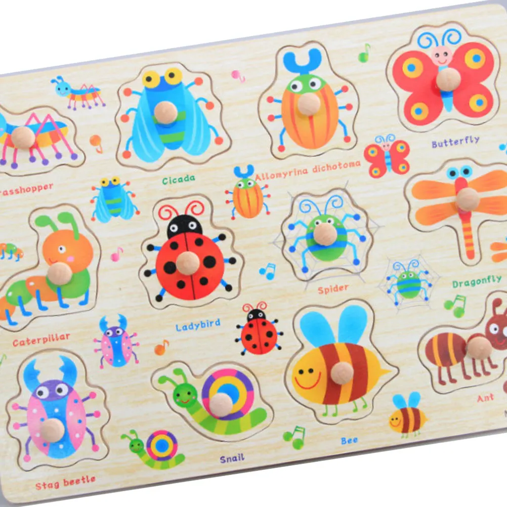 유아를위한 밝은 색상의 나무 곤충 퍼즐 어린이 교육용 아기 나무 3D 지그 소 퍼즐 학습 게임 손 눈 향상