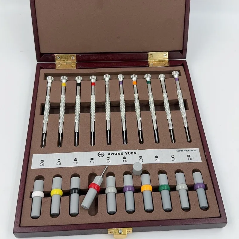 Wooden box packaging with 10PCS set, high-quality watch repair screwdriver, stainless steel material