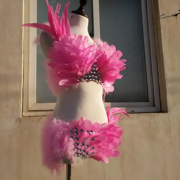 New Nightclub Bar Stage Performance Colorful Feather Underwear Female Singer  Jazz Dance Samba Dance  Lead Dance Costume