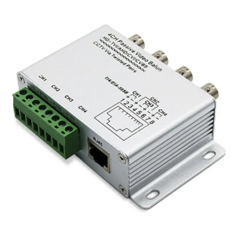 ABZZ-Passive Video Balun For TVI CVI AHD Cameras CCTV Via Twisted Pairs UTP Video Balun 4CH Transceiver BNC To UTP RJ45(4CH) Dur