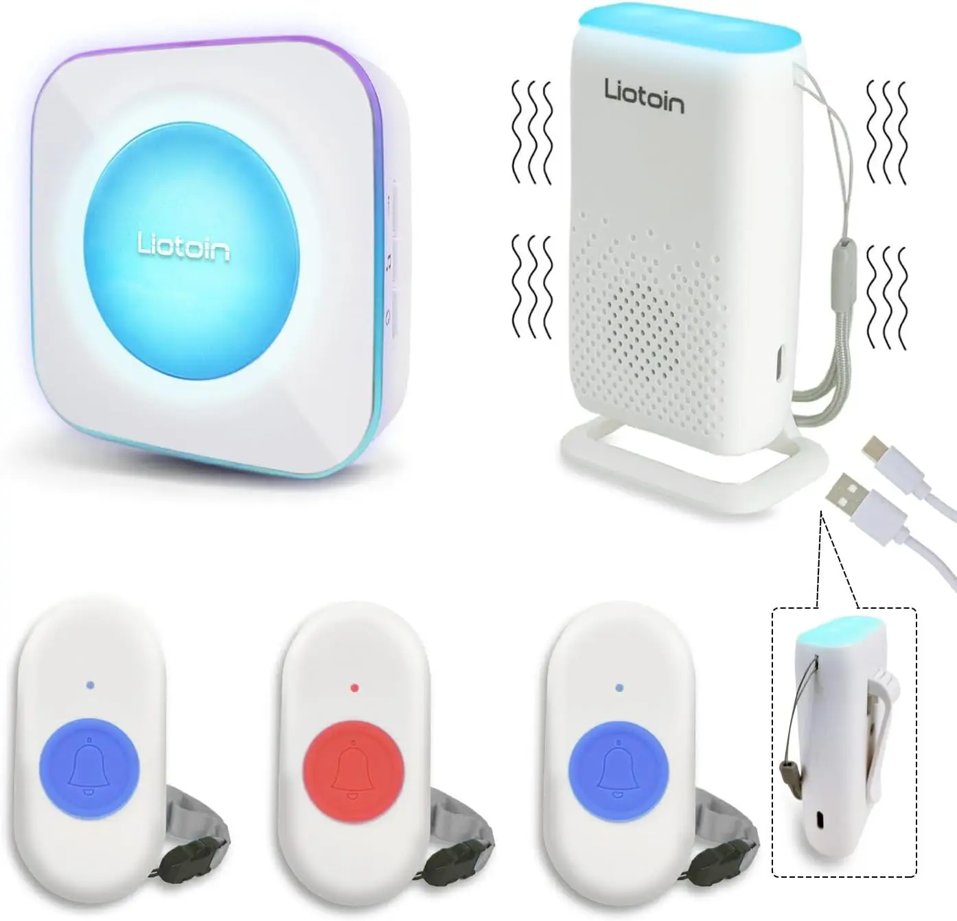 

Беспроводная система оповещения для сиделок с 3 водонепроницаемыми кнопками, портативными и подключаемыми приемниками для ухода за пожилыми людьми на дому