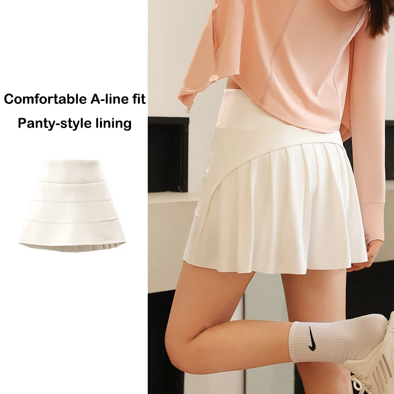 PINGNIAO yoga tennis skirt for  high-waisted slimming sports training skirt two-layer anti-exposure half-length pleated skirt