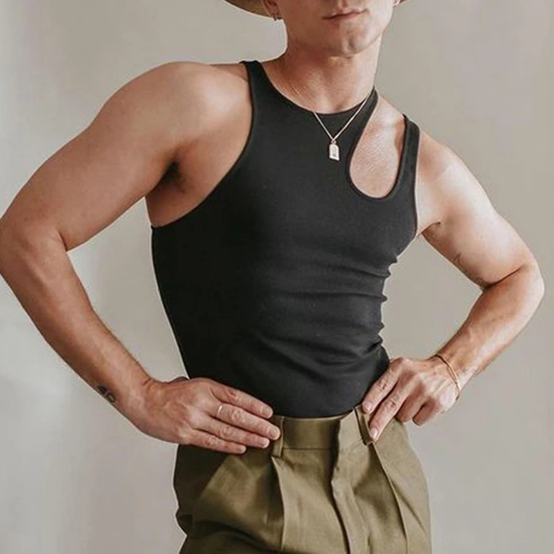 Men's Tank Tops Fashion Solid Color Sexy Vests for Men Premium Personality Breathable Hollow Out Streetwear Tops S-4XL 2023