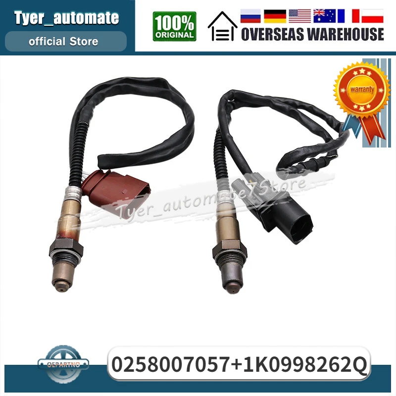 2Pcs Up&Downstream Oxygen Sensor 0258007057 1K0998262Q For Audi A4 A4 Quattro A8 Quattro TT Volkswagen Golf Passat Beetle Jetta