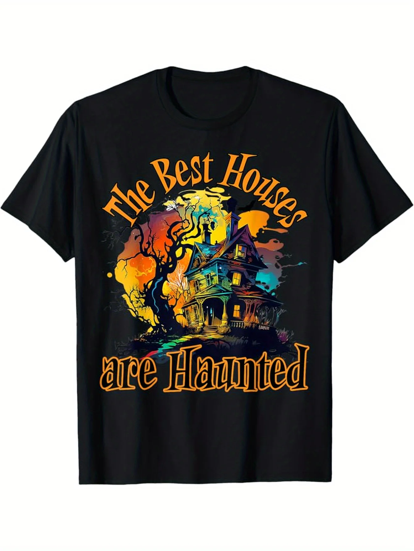 

Мужская футболка на Хэллоуин, лучшие дома с привидениями, жуткий особняк, футболка с рисунком из чистого хлопка, повседневный костюм, наряд для вечеринки