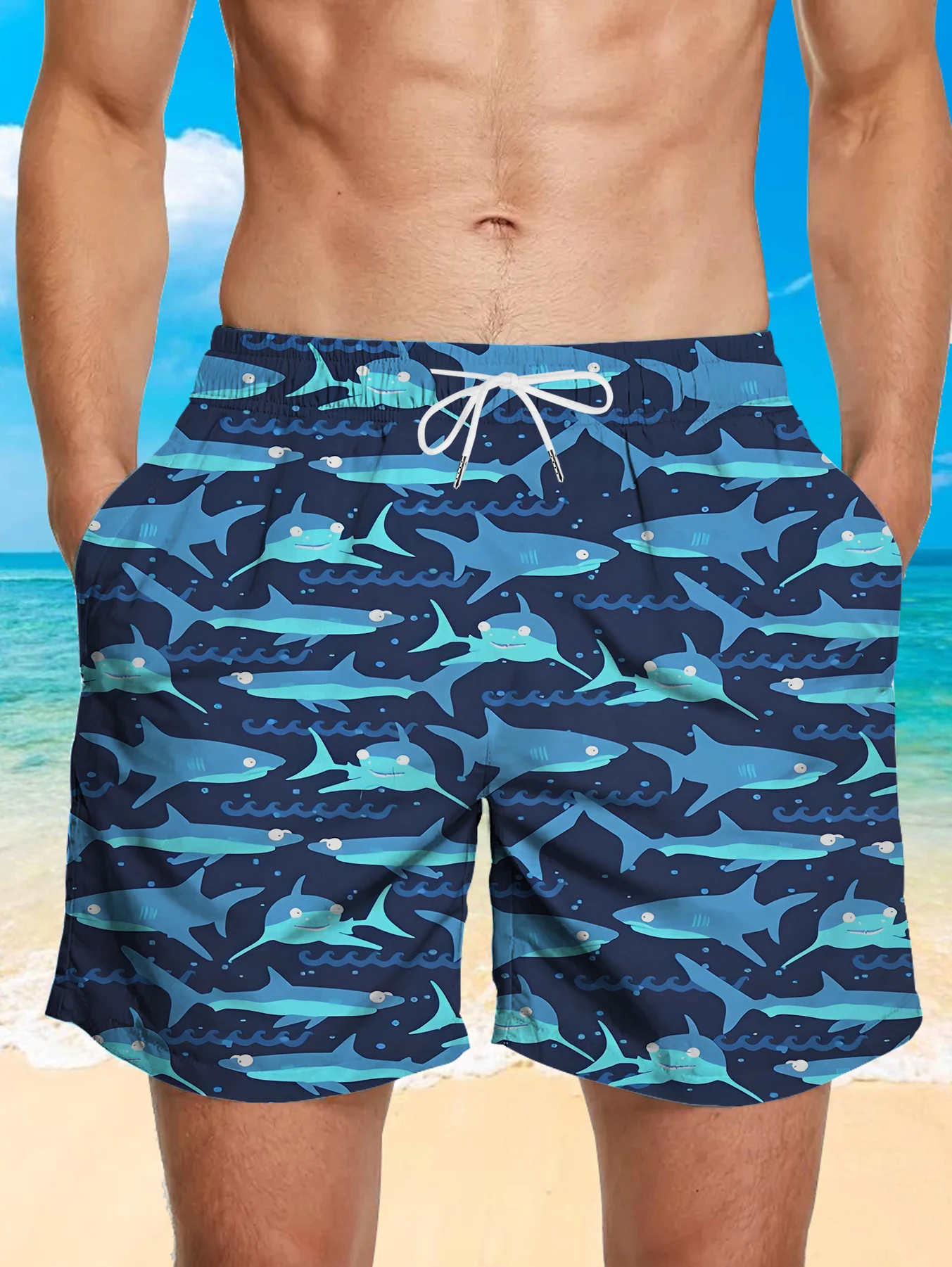 

Summer Full Print Beach Shorts Men Digital Printing Quick Dry Polyester Swim Trunks