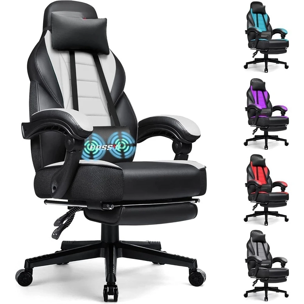 Gaming Chair with Footrest and Massage, Big and Tall Gaming Chair for Adults, Ergonomic Heavy Duty Gaming Chairwith Large Size