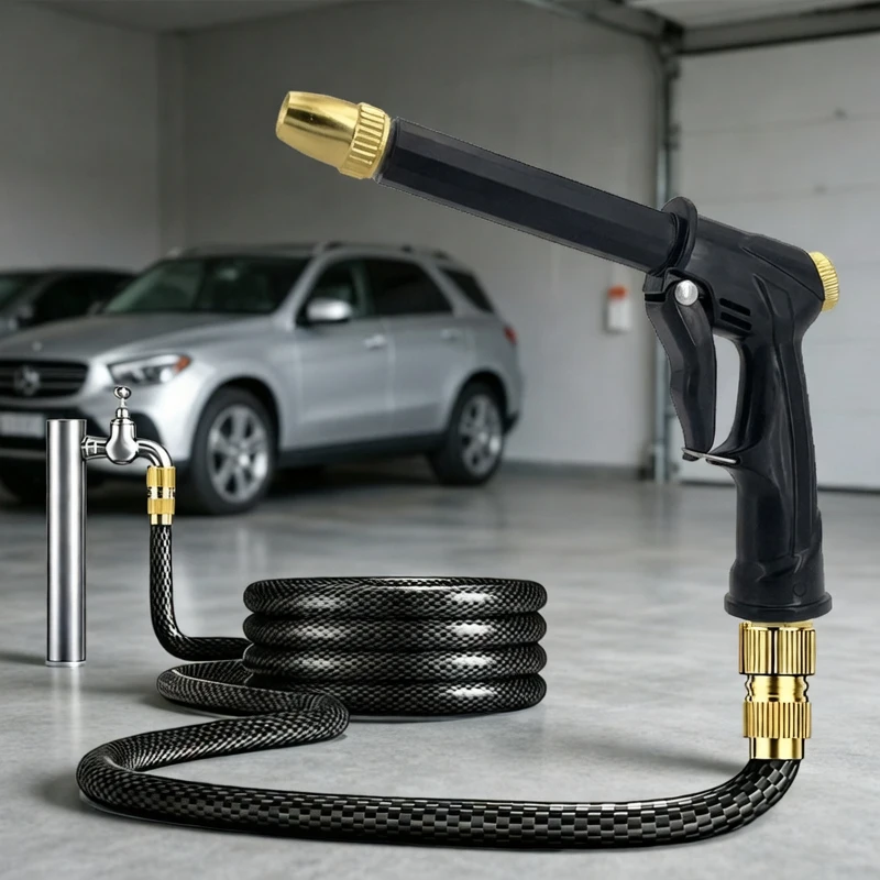 Durable Black High-Pressure Water Gun With Adjustable Nozzle, Used For Garden Irrigation And Car Cleaning