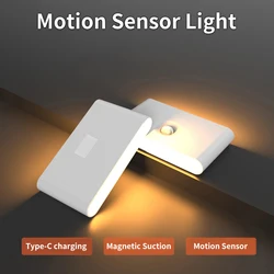 Sensor de movimento sem fio LED Night Light, lâmpada de indução do corpo humano, USB recarregável, armário de cozinha, armário