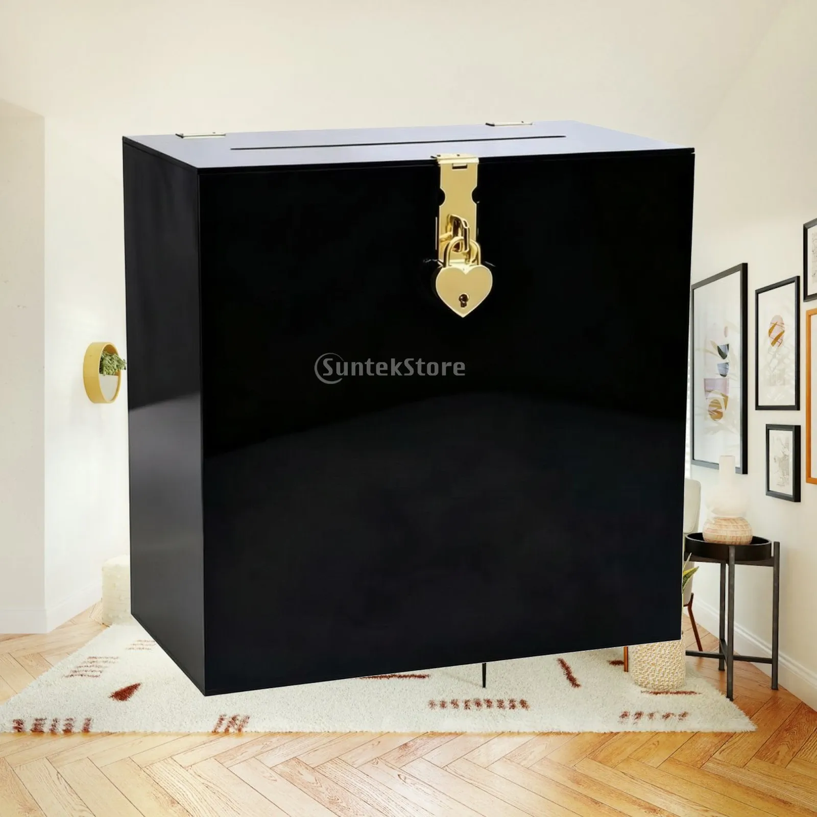Acrylic Lockable Card Collection Container with Heart Clasp for Wedding Envelope Storage Box