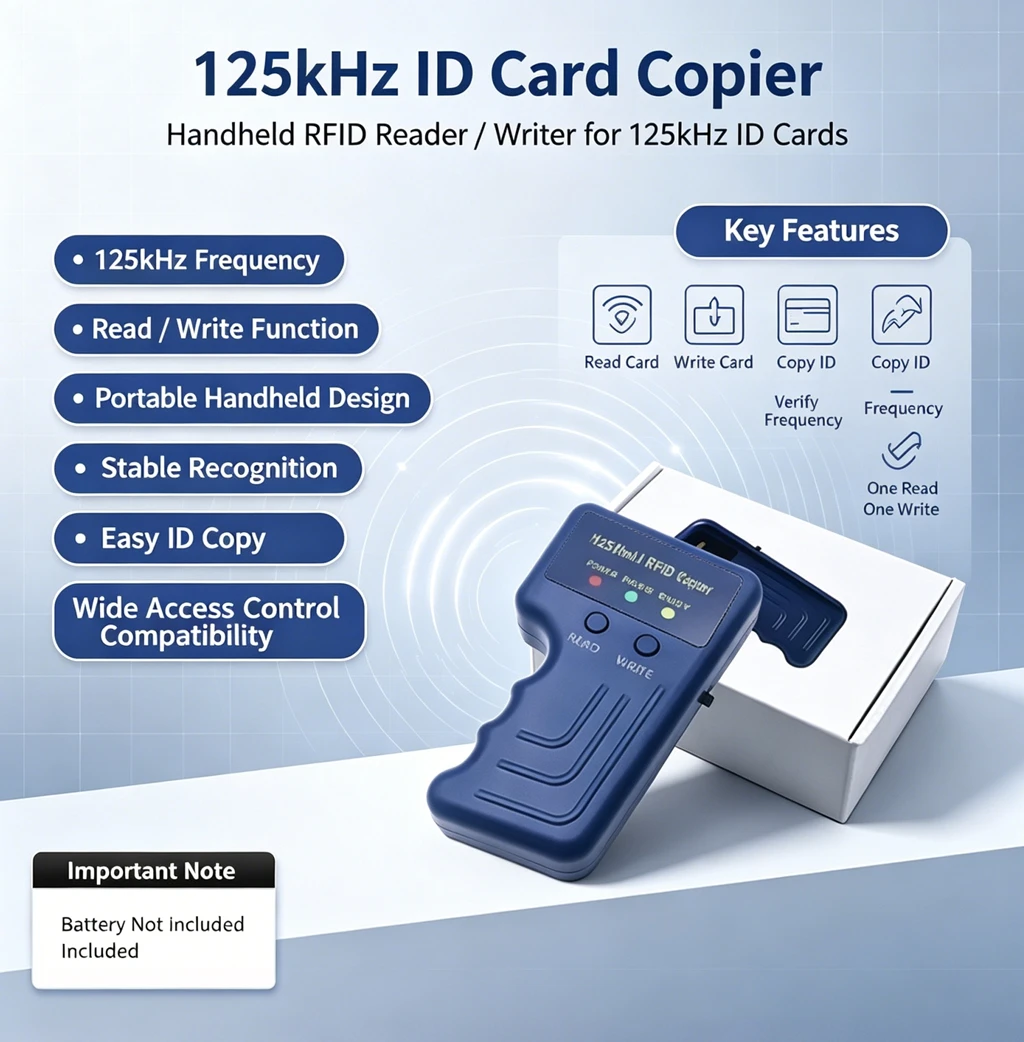 New Portable 125KHz RFID Cloner ID Handheld Key Copier Reader Writer Programmer for Access Control Keyfobs Blank Cards