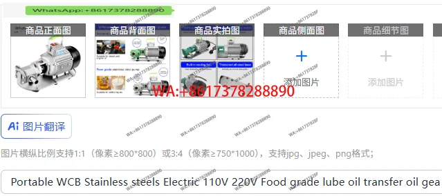 

Portable WCB Stainless steels Electric 110V 220V Food grade lube oil transfer oil gear pump for lubrication oil