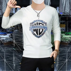 Men's Long Sleeved T-shirt Spring Autumn Base Tops luxury Letter Shield Print Fashionable Brand Male Tees Versatile Man Pullover