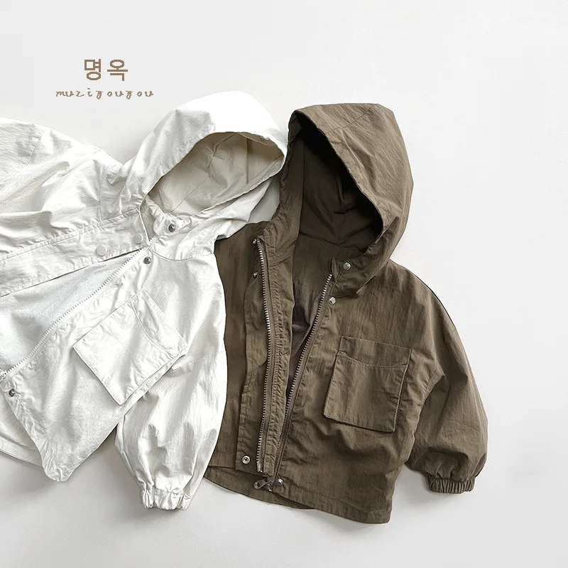 

2026 New Children's Clothes Hooded Coat Spring Retro Baby Boy's Windbreaker Coat Simple Fashion Girl's Jacket Outerwear