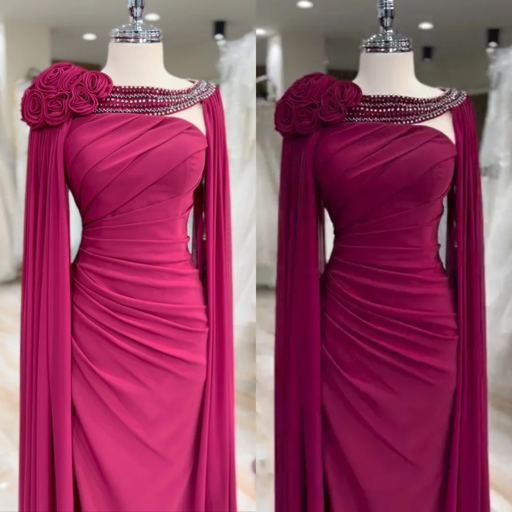 

Customized High Quality Chiffon Flower Sequined Straight Strapless Long Dresses Bespoke Occasion Chinese Style