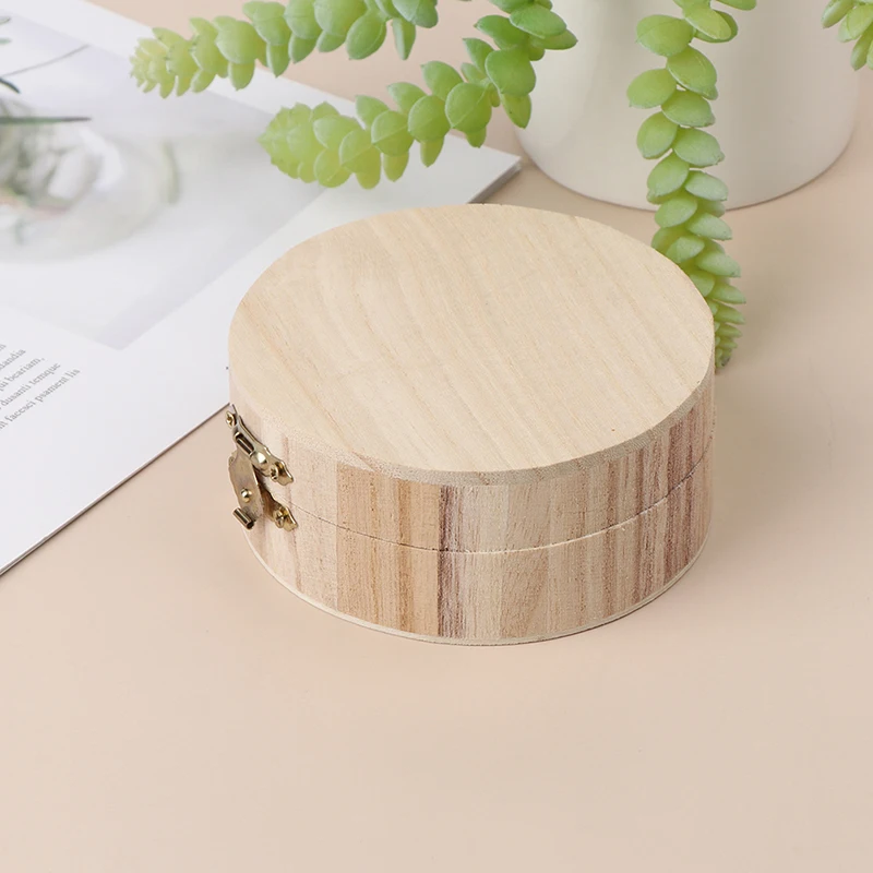 1 Pc High Quality Vintage Round Wooden Jewellery Box DIY Handmade Creative Jewellery Box Craft Clay Bottom Lid Lock Storage Box