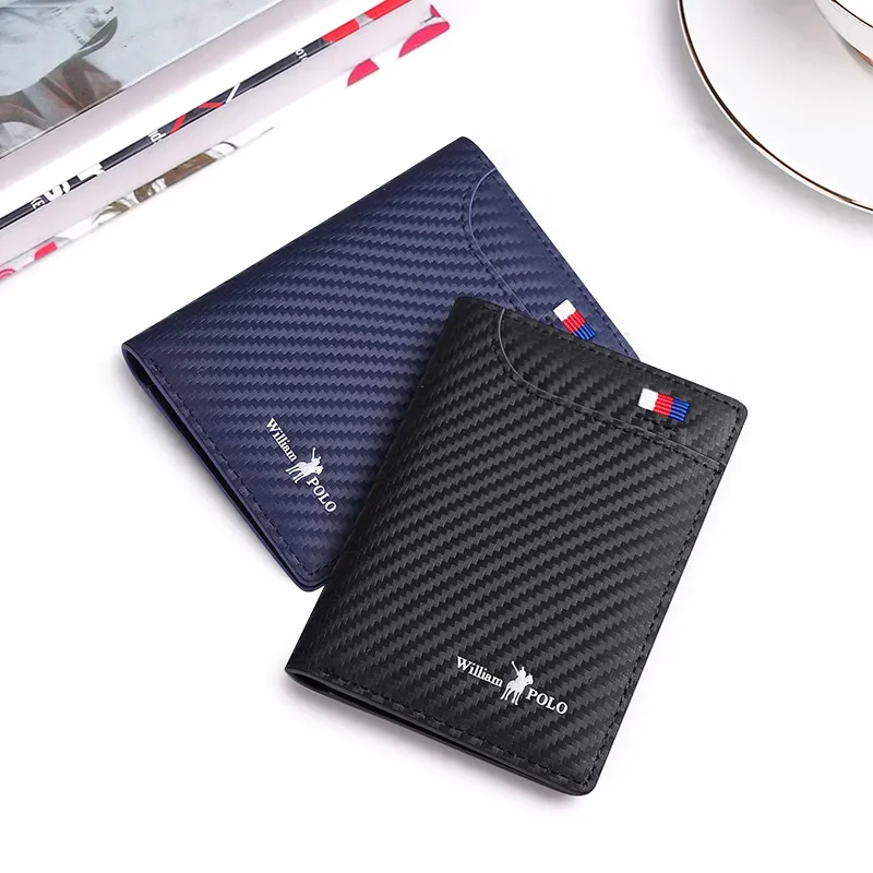 Luxury Men\'s Wallet Carbon Fiber Wallet Small Leather Slim Wallets Fashion Card Holder Pocket RFID Protect Wallet WILLIAMPOLO