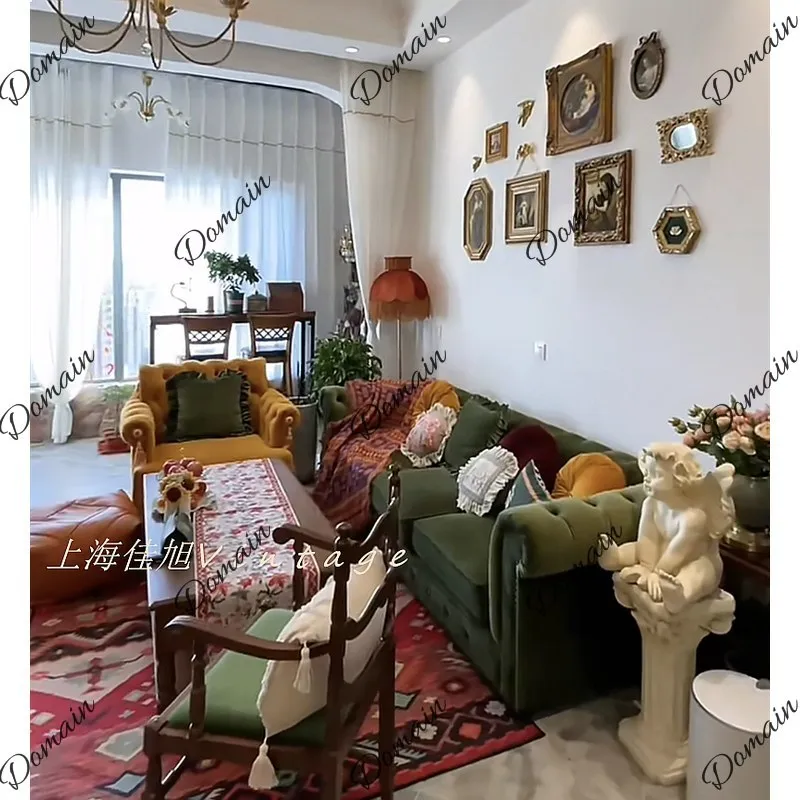 81 N Green Velvet Tufted Sofa with Fringe Retro Single Seat Couch for Loft Living Room