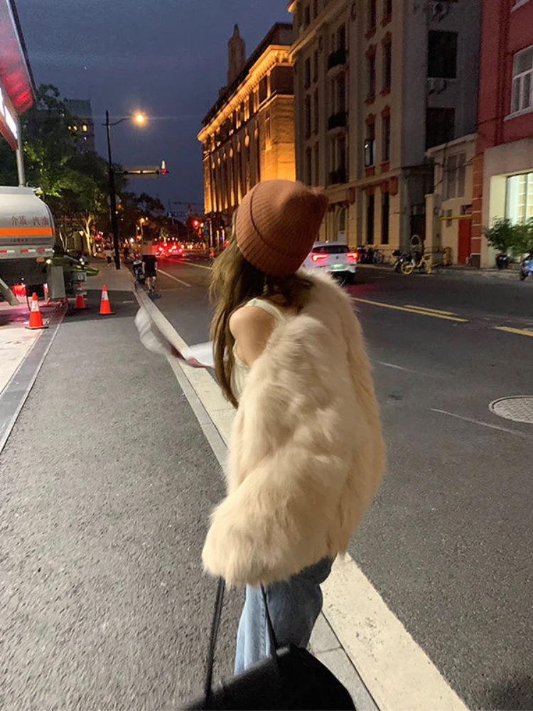 2024 Autumn and Winter New Imitation Fox Fur Grass Women\'s Winter Short Style Temperament Coat Thick Open Collar Plush Jacket