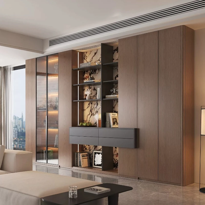 

Home Office Arc Bookcase Glass Door Sofa Background Solid Wood Locker