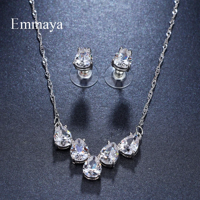 Emmaya Luxury Pearl Bridal Jewelry Sets for Women Fashion Cubic Zirconia Earrings Necklace Wedding Accessories