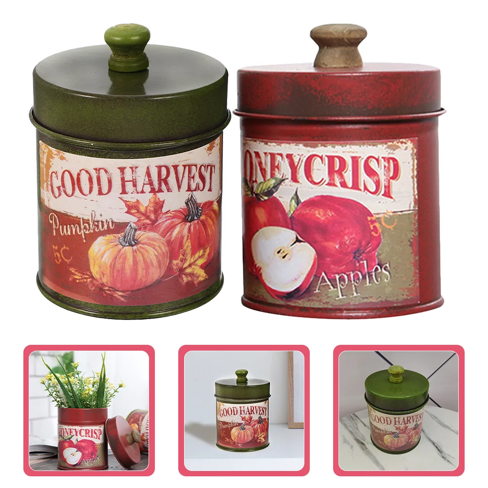 

2 Pcs Storage Tin Bucket Vintage Cans Tins Ornaments Candy Jar Rustic Iron Canisters for Retro