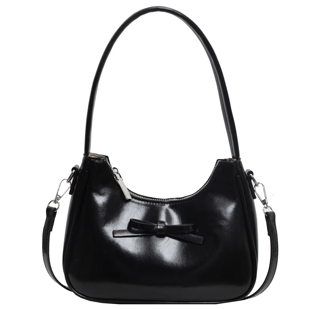 

Shoulder Bag Women PU Leather Zipper Crescent Bag Bowknot Crossbody Bag Solid Color Clutch Purse for Work Travel Shopping