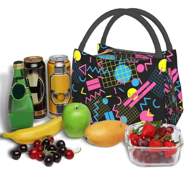 Retro 80s 90s Print Thermal Lunch Bag for Women Reusable Portable Waterproof Insulated Bento Lunch Box for Travel Picnic Work