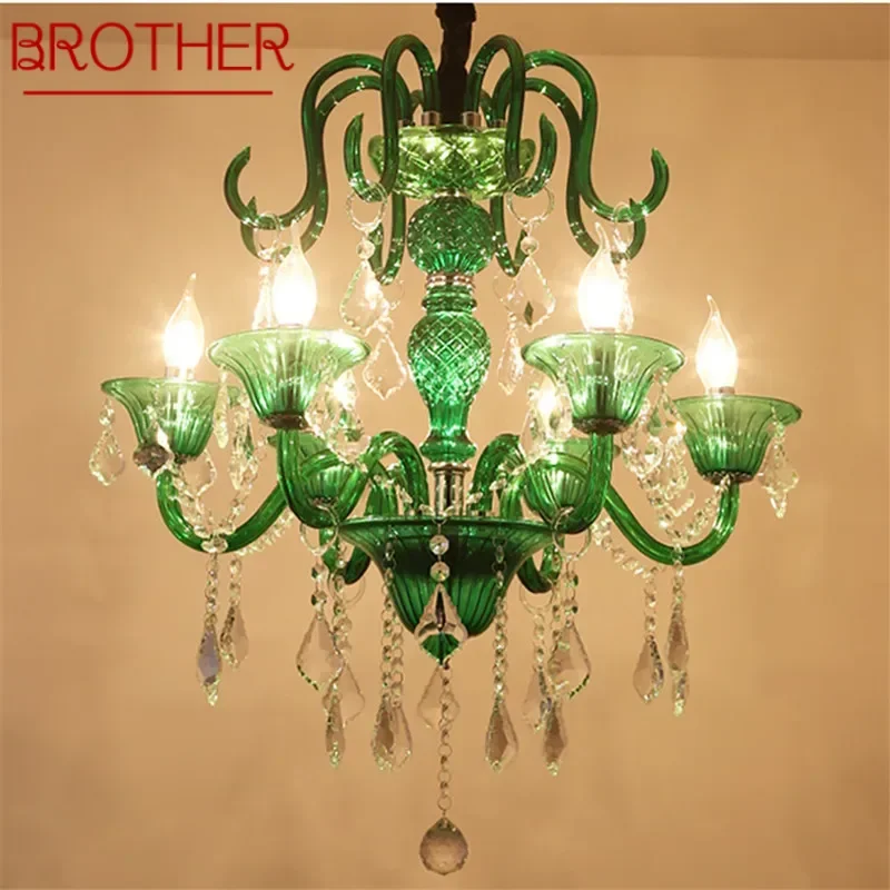 

Европейская лампа BROTHER, зеленая свеча, роскошная художественная Люстра для гостиной, ресторана, спальни, отеля, KTV
