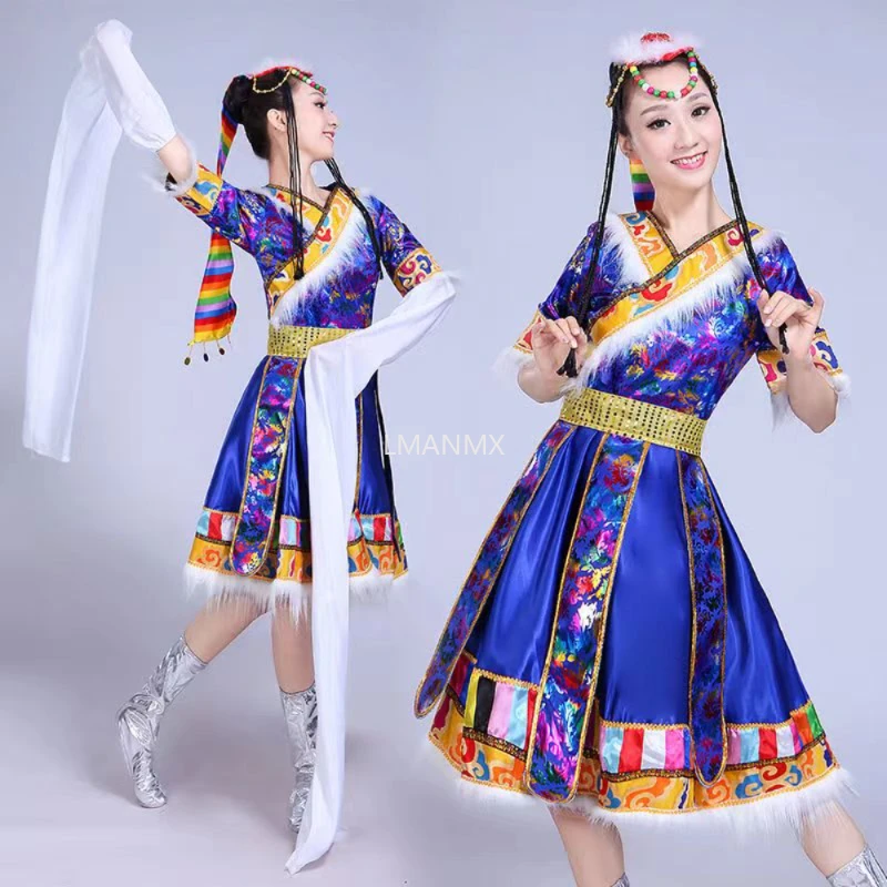 Traje mongol tradicional para as mulheres, roupa de dança moderna, tibetano, roupa tradicional, novo estilo