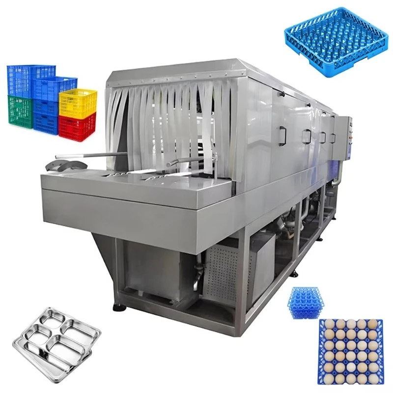 Automatic Crate Washer Vegetable Seafood Basket Cleaning Machine for Processing Plant Custom
