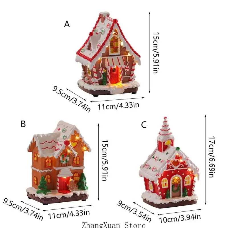 Beleuchtete Hüttendekoration aus Harz, Weihnachtsdorf-Ornament mit Musik und warmem Licht, für Schreibtisch oder – Detail 6
