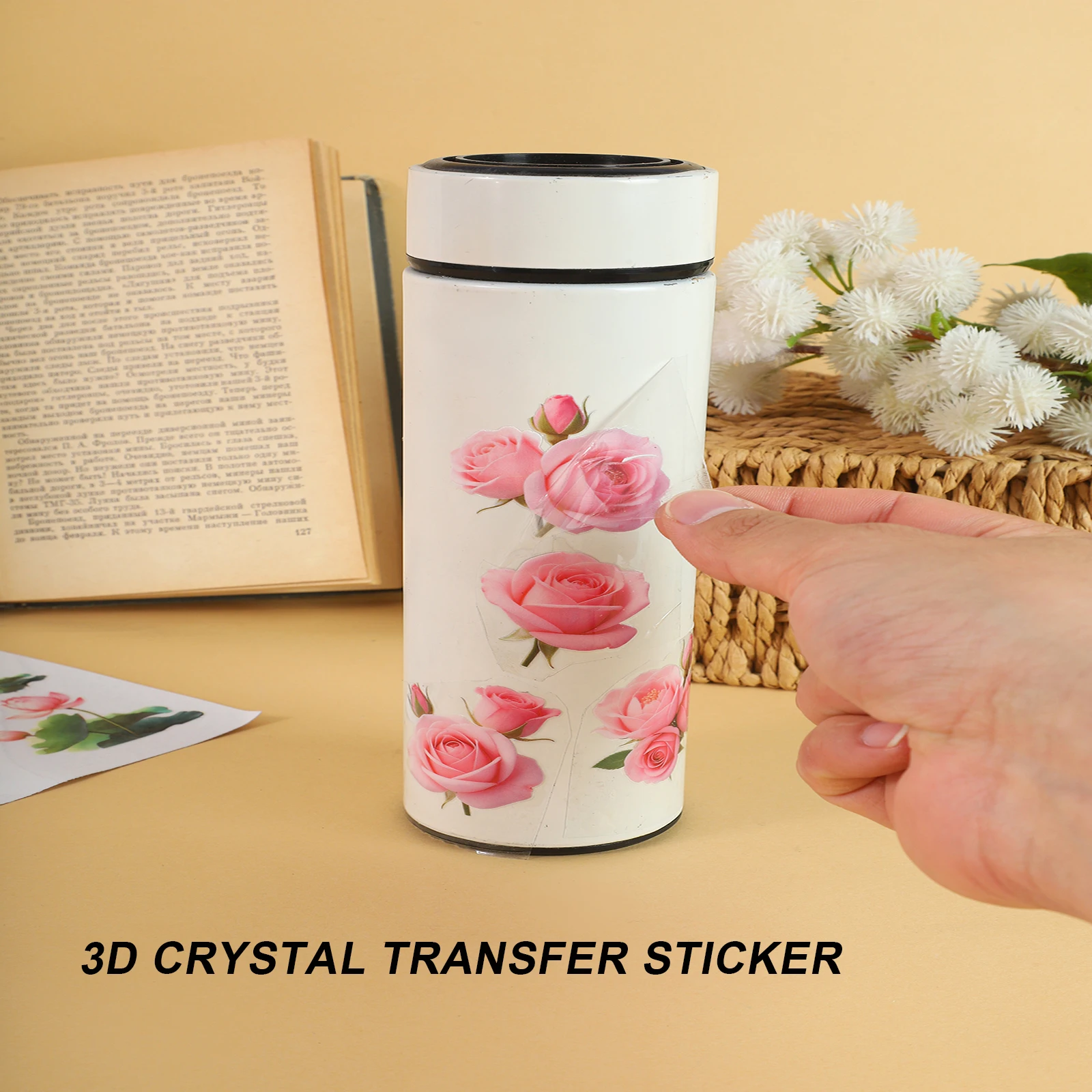 

3D УФ DTF Кристальные цветочные переводные наклейки, водонепроницаемые рельефные наклейки-декали для бутылок, ноутбуков, чехлов для телефонов, DIY (розы, лотосы)