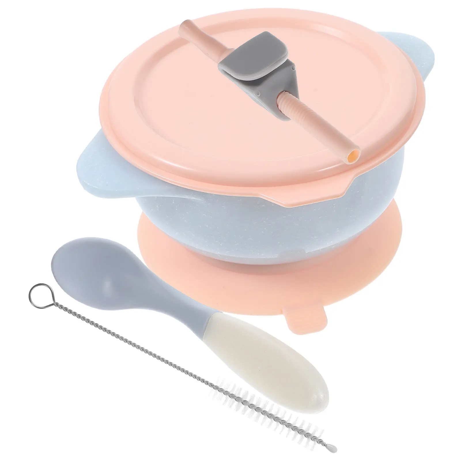 

1Set Baby Bowl Set Safe Useful Antiscald Lid Straw Suction Cup Spoon Toddler Food Bowl Self Feeding Suction Bowls
