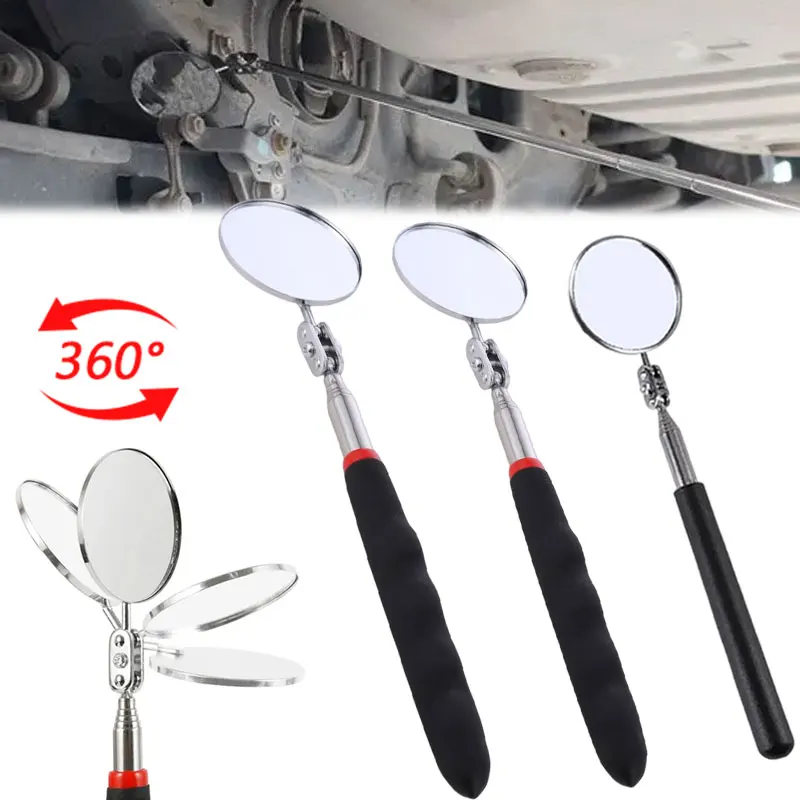 360 Retractable Telescopic Inspection Detection Lens Round Mirror Silver Pocket Clip New Car Tools Extend DIY Tool Universal