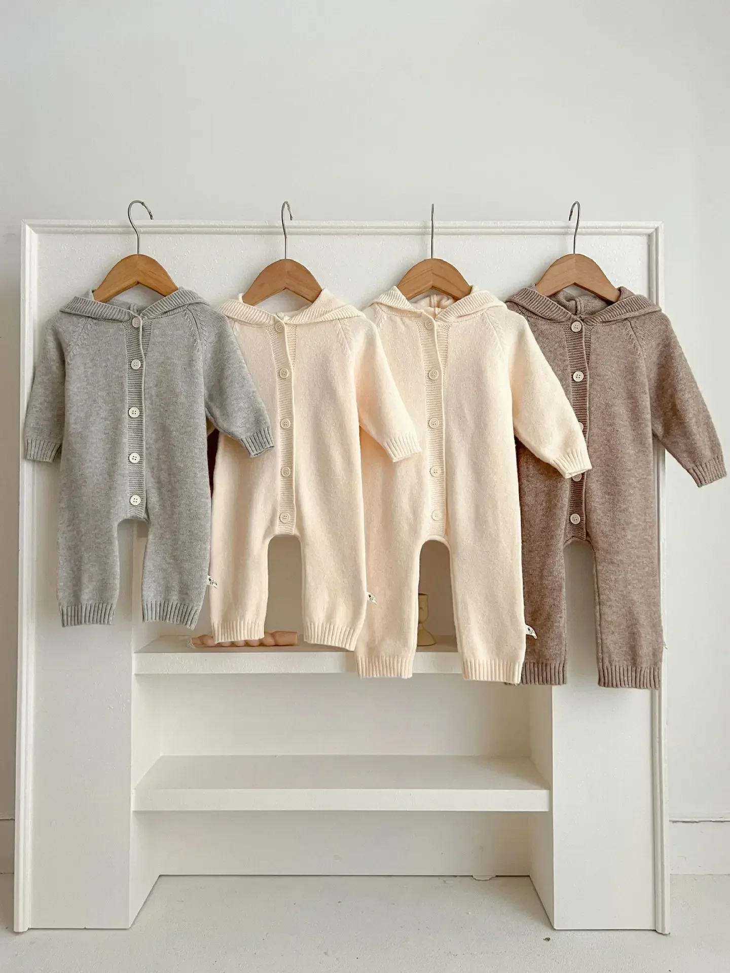 

Новая осенняя детская одежда, комбинезон, вязаный комбинезон с ушками животных и капюшоном, милые кроличьи медвежьи ушки для мальчиков и девочек 0-3 лет