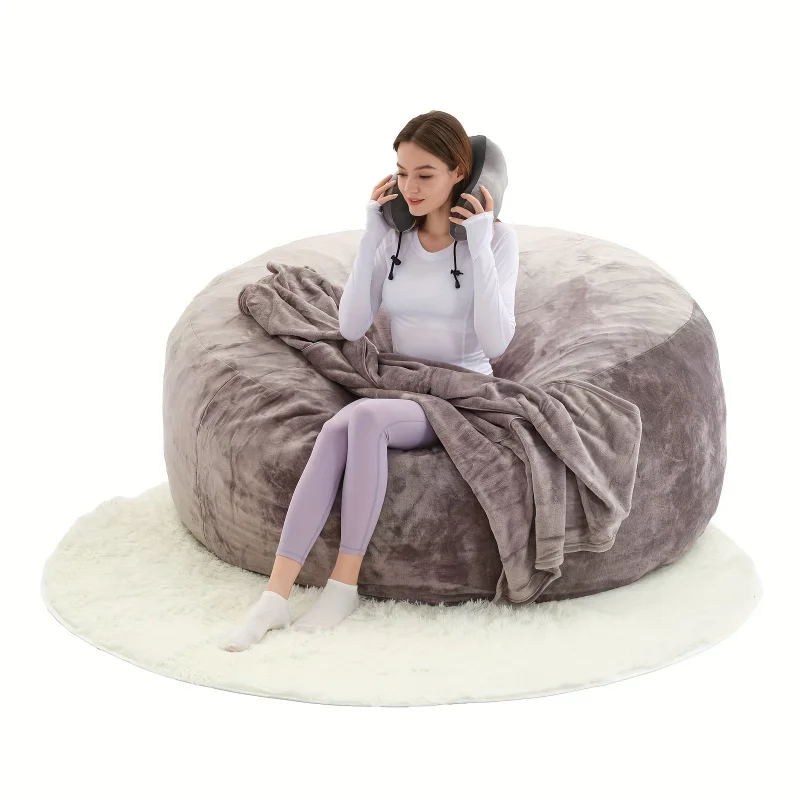 The beanbag sofa chair includes filling material (3 gifts included: U-shaped pillow, blanket pillow, 6FT carpet), 50-pound memor