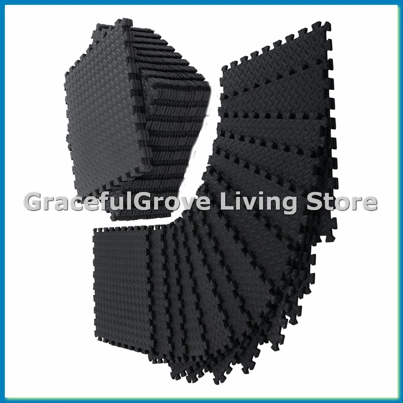 12 Pack Floor Exercise Mat for Home Gym or Floor Padding for Yoga, Weights Gym Equipment Black-A79M