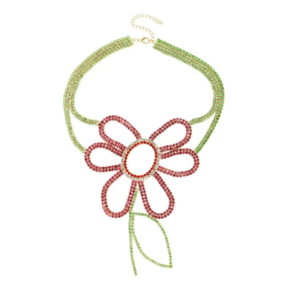 

Personality Alloy Daisy Necklace Rhinestone Colorful Exaggerated Drop Earrings Large Size Flower Women Dangle Earrings Girl Gift