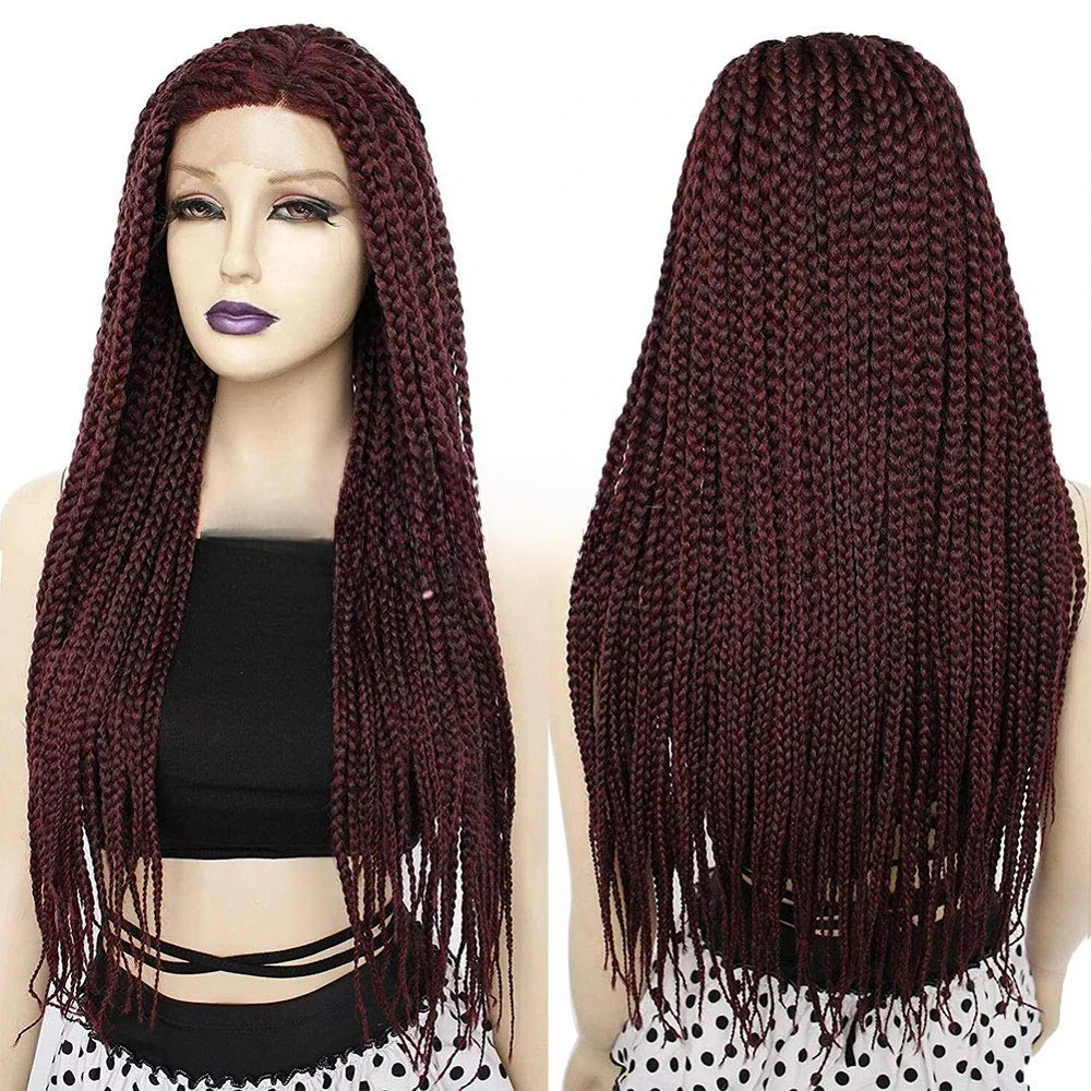 

Wine Red Braided Lace Wigs Afro Stylish Wigs Synthetic Lace Front Hair Women Wig