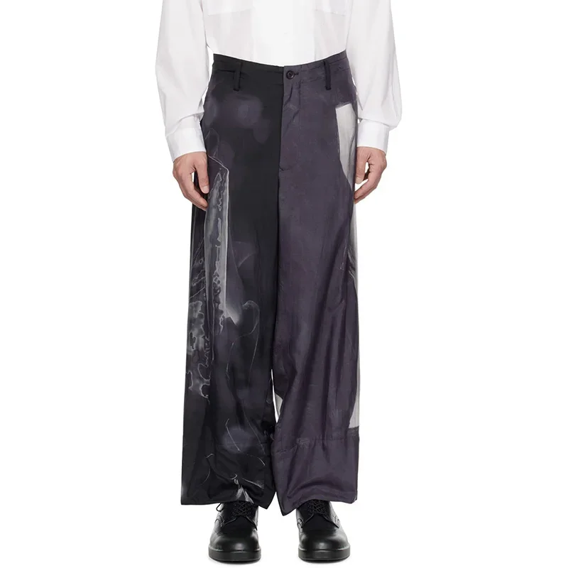 

YOJI OOAK original design black smudging casual pants Nude women abstract print design silk pants