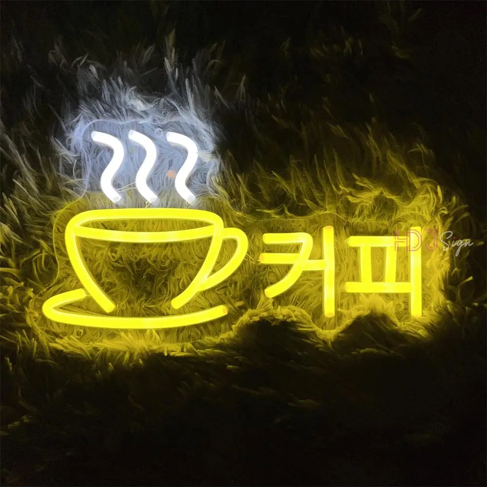 Korean Neon Sign Coffee  Neon Lights Sign For Cafe Bar Restaurant Coffee Shop Room Decor Wall Coffeehouse Open Sign LED Lights